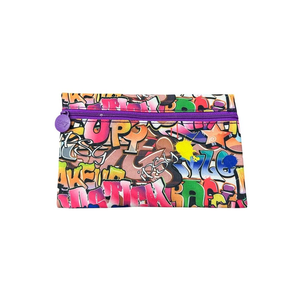 Ipsy Graffiti Print Makeup Bag With Purple Zipper Multicolor Lightweight Artsy